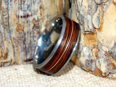 Tazzy Bentwood Ring - Tom Petty's Rosewood Titanium with SILVER Guitar String