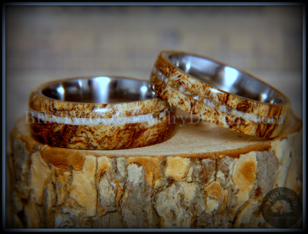 Bentwood Rings Maple Burl Steel Cremation Ashes Inlay - Bentwood